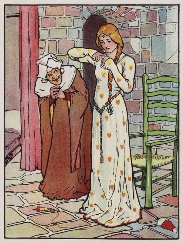 Rosanne pistelee kättään karalla (väri litho) tekijältä John Hassall
