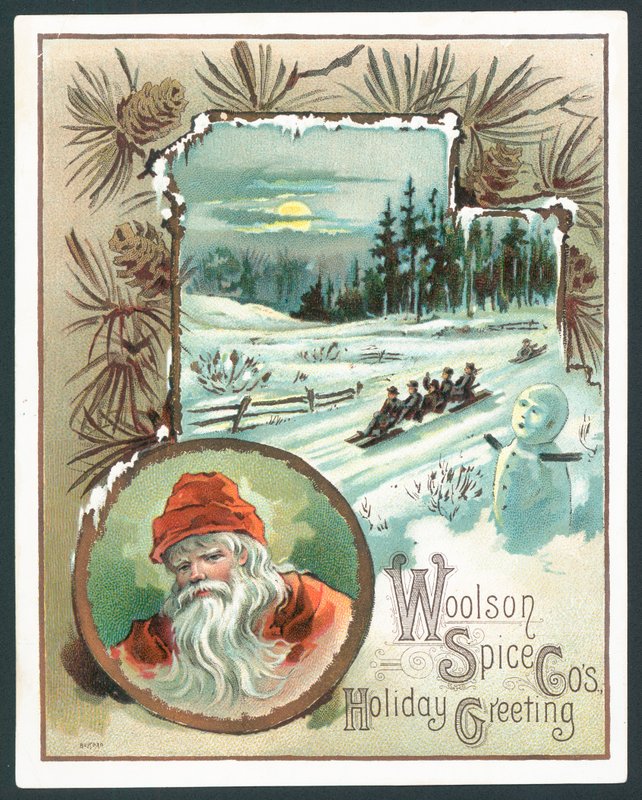 Woolson Spice Companyn joulukortti (chromolitho) tekijältä John Henry Bufford