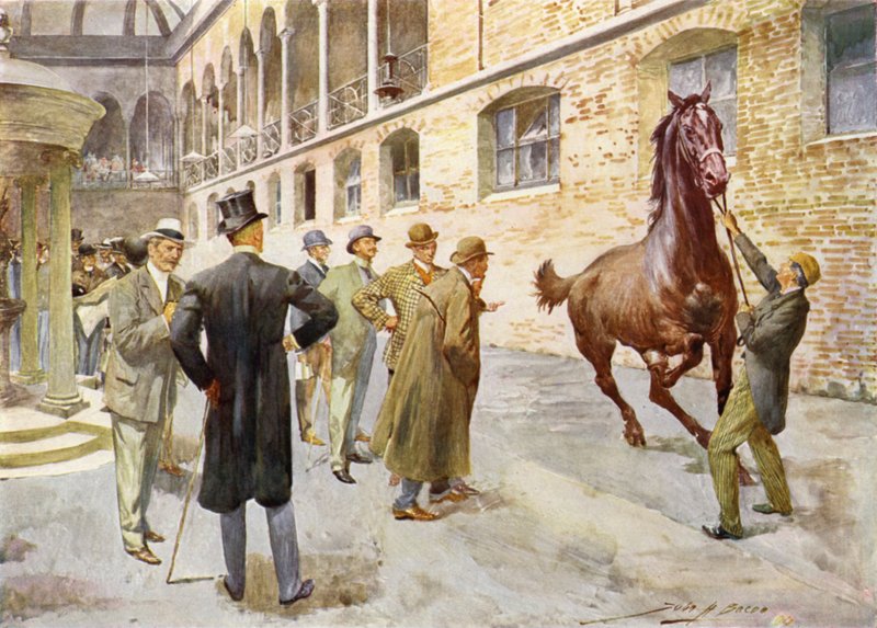 Kohtaus Tattersallissa, Lontoossa (värilitho) tekijältä John Henry Frederick (after) Bacon
