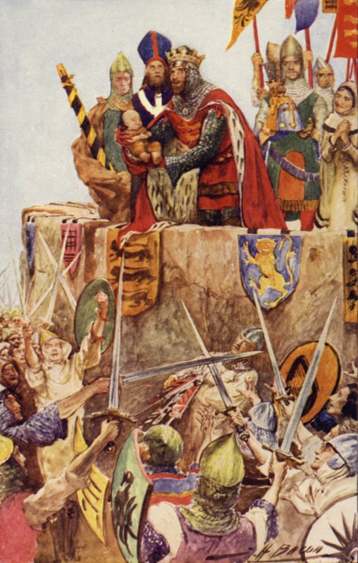 Englannin Edward I sijoittaa vastasyntyneen poikansa Walesin ensimmäiseksi prinssiksi, 1301 tekijältä John Henry Frederick after Bacon