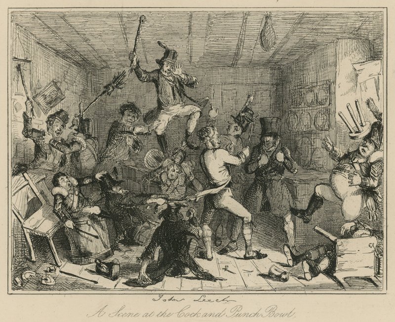 Kohtaus Cock and Punch Bowlissa tekijältä John Leech