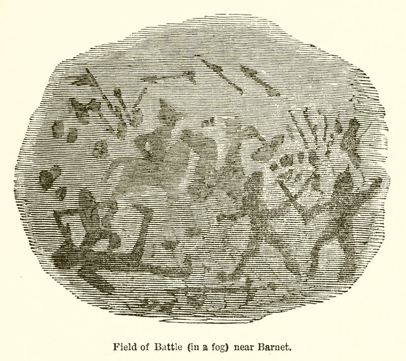 Taistelukenttä (sumussa) lähellä Barnetia tekijältä John Leech