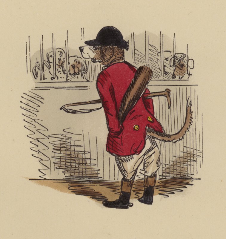 Metsästäjäksi pukeutunut koira tekijältä John Leech