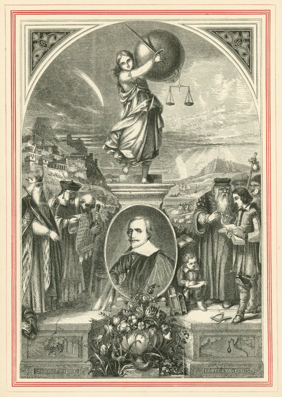 Muotokuva Jacob Catsista Universal Justice allegorisen hahmon alla (kaiverrus) tekijältä John Leighton