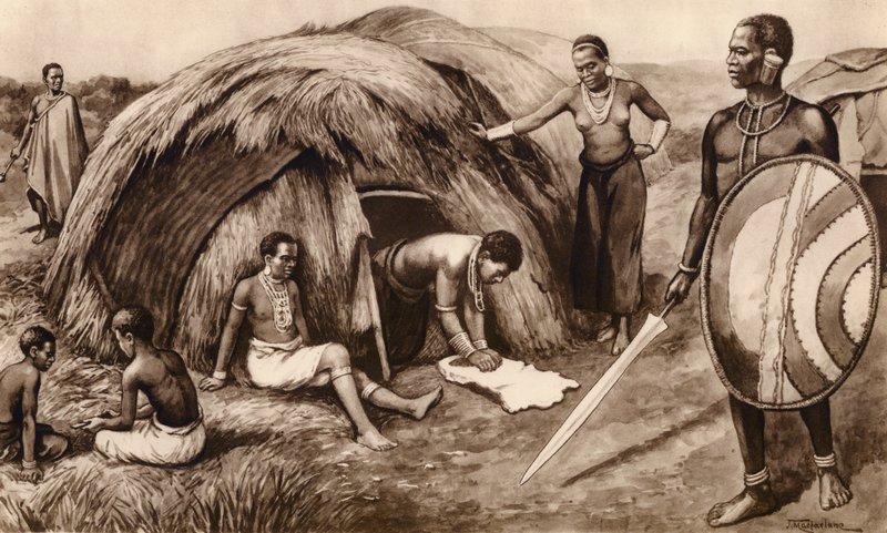 Alkuperäisperhe Keniassa (litografia) tekijältä John Macfarlane