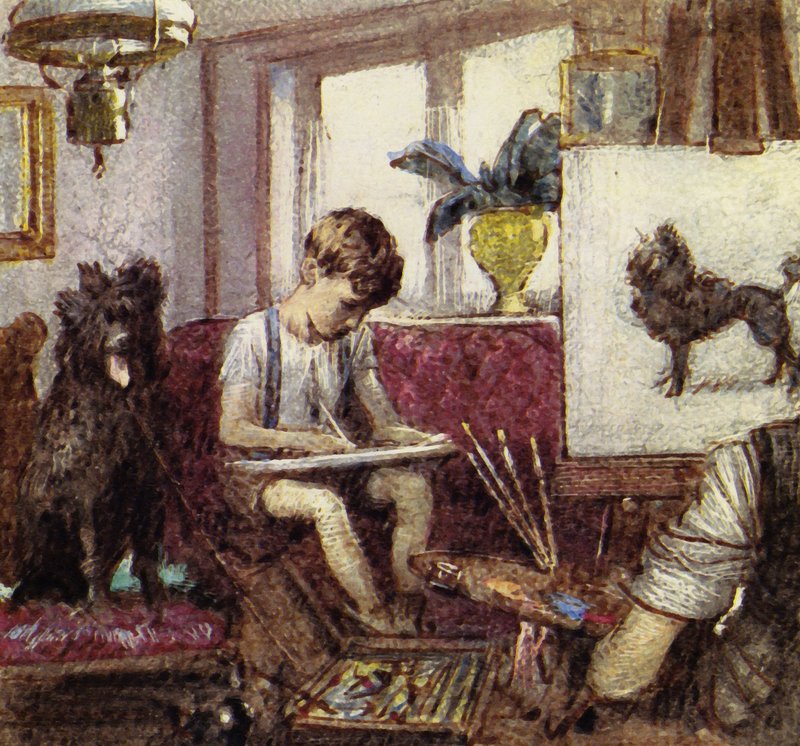Howard Carter kasvoi Lontoossa taiteilijan poikana (värilitografia). tekijältä John Millar Watt