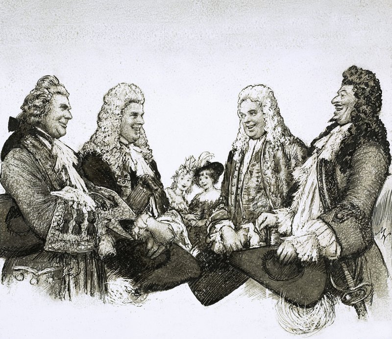 Ranskan Ludvig XIV:n aikana herrasmiehet käyttivät valtavia peruukkeja, - tekijältä John Millar Watt
