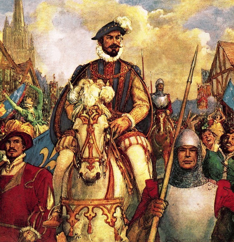 Guisen herttua palaa voitokkaana Pariisiin vuonna 1588 voitettuaan Ranskan protestanttikapinalliset. tekijältä John Millar Watt