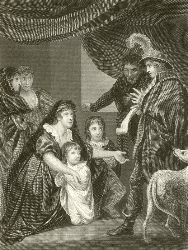 Lady Elizabeth Gray rukoilee Edward IV:tä suojelemaan lapsiaan. tekijältä John Opie