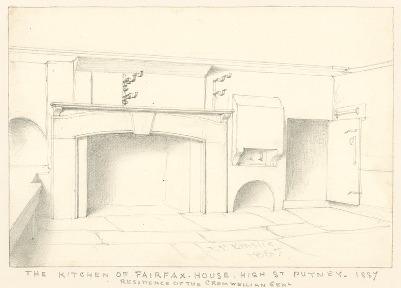 Keittiö Fairfax Housessa, High Street, Putney, 1887; Cromwellian Gentin asuinpaikka tekijältä John Phillipp Emslie