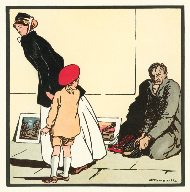 Kensington Rhymes: The Pavement Artist (värilitho) tekijältä John Robert (after) Monsell