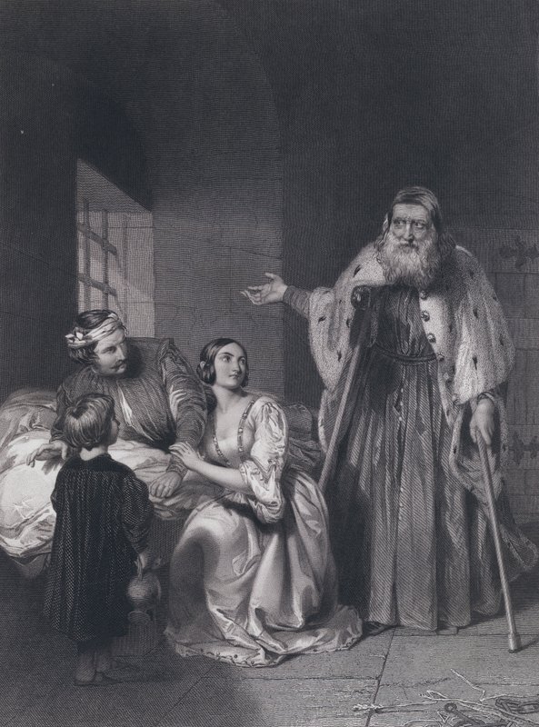Francesco Foscari, Venetsian dogi, julistaa maanpakoon pojalleen Giacopolle (kaiverrus) tekijältä John Rogers (after) Herbert