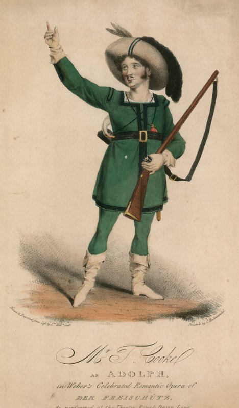 T Cooke Adolphina Weberin kuuluisassa romanttisessa oopperassa Der Freischutz, joka esitetään Theatre Royal Drury Lanessa. tekijältä John W. Gear