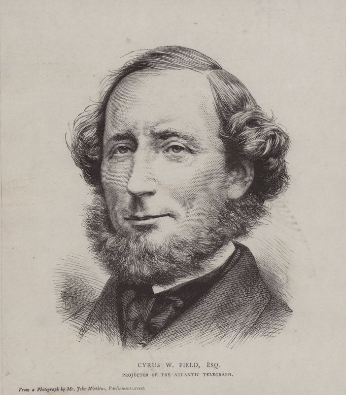 Cyrus West Field, amerikkalainen rahoittaja, joka osallistui ensimmäisen transatlanttisen lennätinkaapelin rakentamiseen vuonna 1858 tekijältä John Watkins