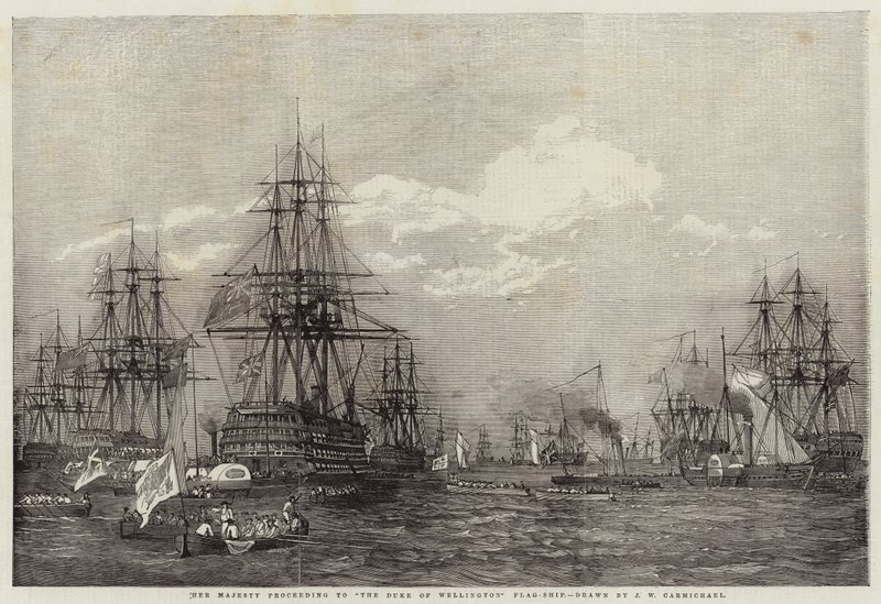 Hänen Majesteettinsa etenee The Duke of Wellingtonin lippulaivaan tekijältä John Wilson Carmichael