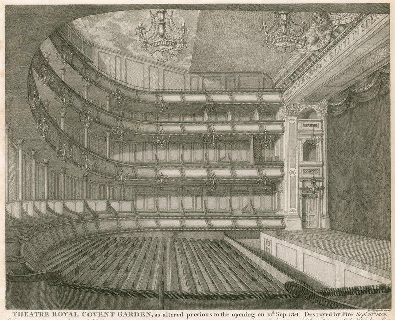 Theatre Royal, Covent Garden, Lontoo, muutettuna ennen avajaisia 15. syyskuuta 1794 tekijältä John Winston