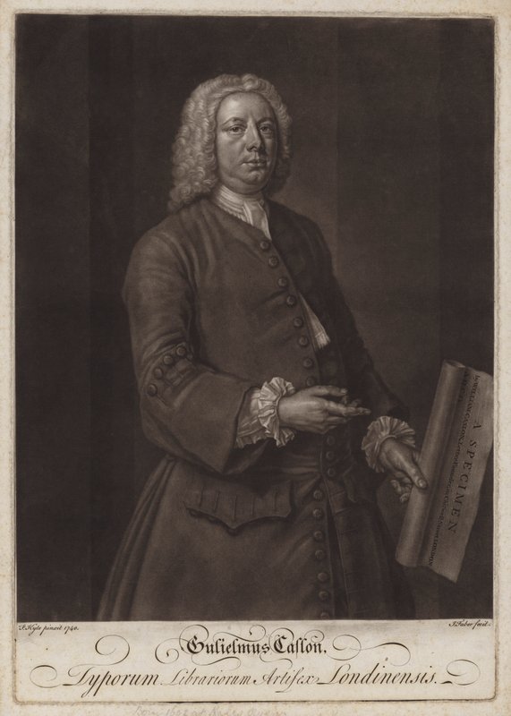William Caslon, englantilainen typografi (mezzotint) tekijältä John the younger Faber