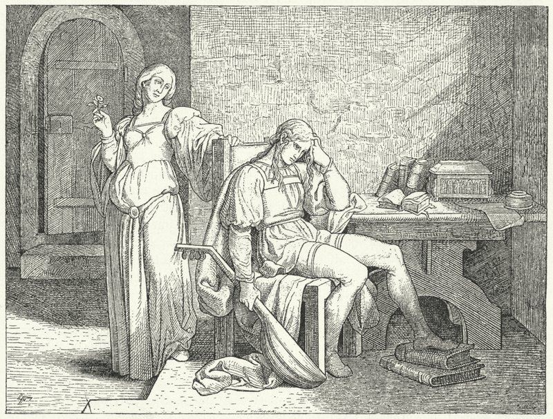 Enzio Sardinialainen, Pyhän Rooman keisarin Frederick II:n avioton poika, lombardiguelfien vankeudessa tekijältä Josef Mathias (after) Trenkwald