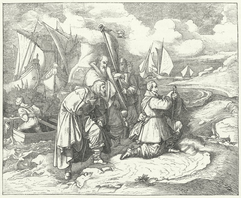 Ruotsin Gustav Adolphus laskeutuu Saksaan osallistuakseen kolmikymmenvuotiseen sotaan tekijältä Josef Mathias (after) Trenkwald