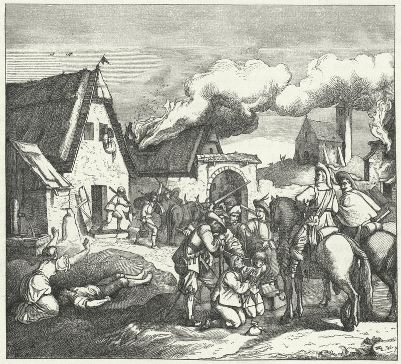 Keisarilliset joukot ryöstävät ja ryöstävät Nordlingenin taistelun jälkeen, 1634 tekijältä Josef Mathias Trenkwald