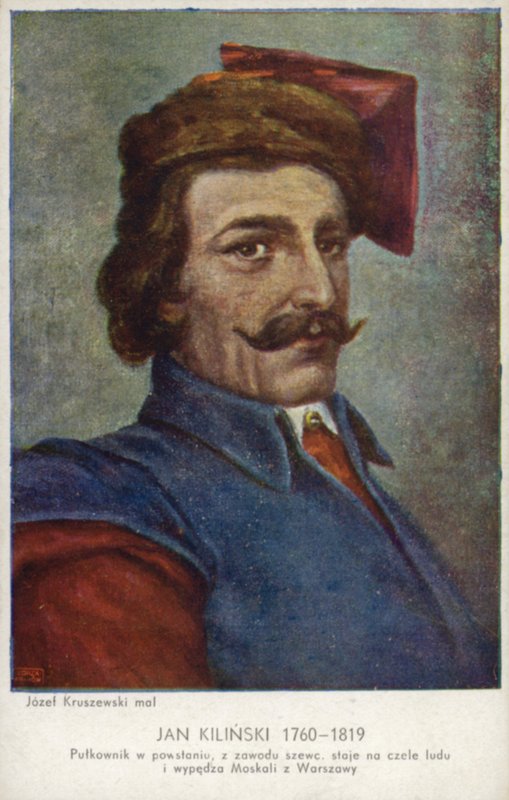 Jan Kilinski, puolalainen sotilasjohtaja Kosciuszkon kapinassa Venäjän valtaa vastaan Puolassa (väri litho) tekijältä Josef Wincenty Kruszewski