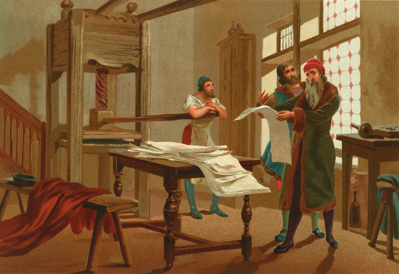 Gutenberg painaa Raamatun ensimmäisen sivun tekijältä Josep or Jose Planella Coromina