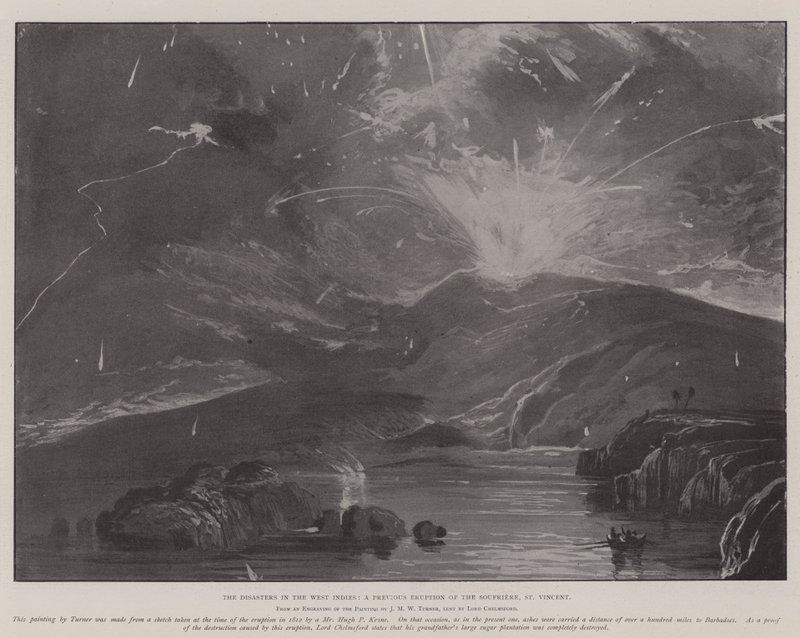 Katastrofit Länsi-Intiassa, edellinen Soufrieren purkaus, St Vincent tekijältä Joseph Mallord William Turner