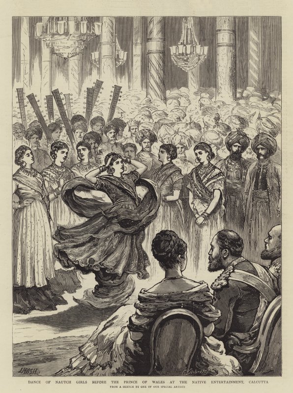 Dance of Nautch Girls Walesin prinssin edessä Native Entertainmentissa, Kalkutassa tekijältä Joseph Nash