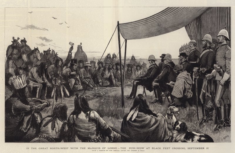 Suuressa luoteisosassa Lornen markiisin kanssa Pow-Wow Black Feet Crossingissa, 10. syyskuuta tekijältä Joseph Nash