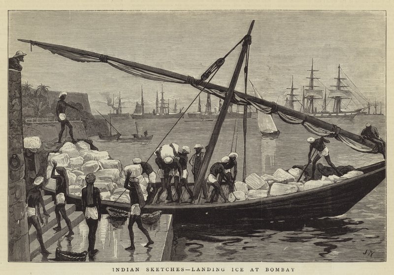 Indian Sketches, laskeutuminen jäälle Bombayssa tekijältä Joseph Nash