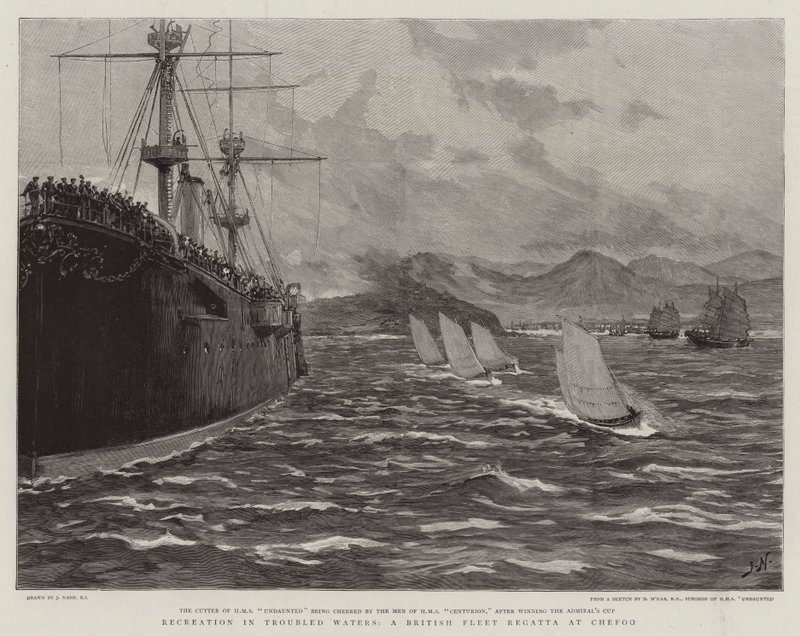 Virkistys Troubled Watersissa, British Fleet Regatta Chefoon kaiverruksella tekijältä Joseph Nash
