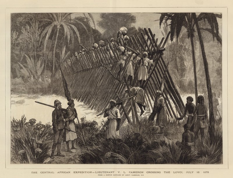 Keski-Afrikan retkikunta, luutnantti VL Cameron ylittämässä Lovoin, 15. heinäkuuta 1875 tekijältä Joseph Nash