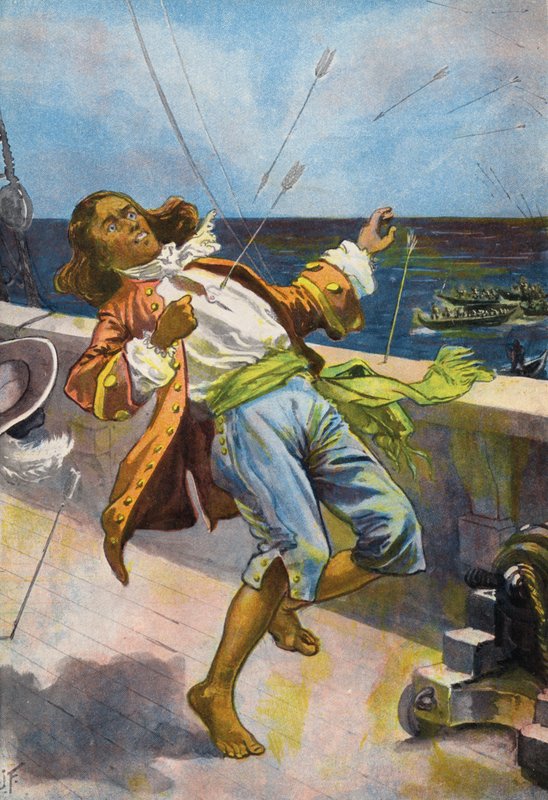 Robinson Crusoe: Perjantain kuolema (väri litho) tekijältä Joseph (after) Finnemore