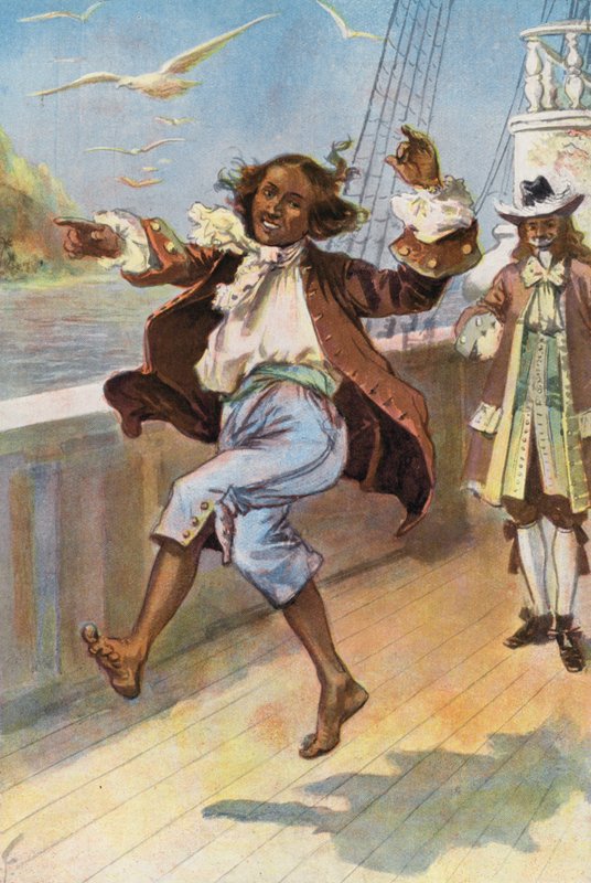 Robinson Crusoe: Perjantai tanssii ja kaparoitu (värilitho) tekijältä Joseph (after) Finnemore