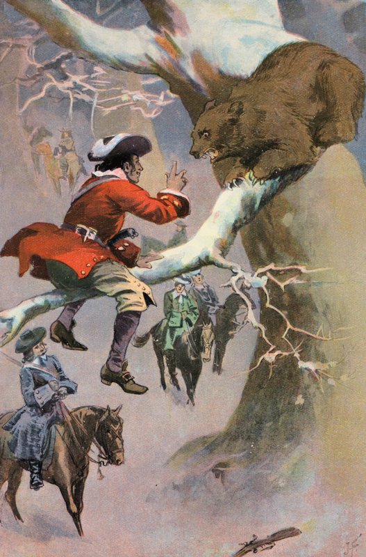 Robinson Crusoe: Perjantai kiusaa karhua (väri litho) tekijältä Joseph (after) Finnemore
