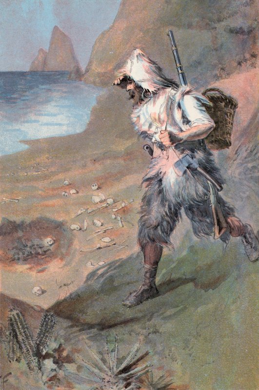 Robinson Crusoe: Olen täynnä kauhua (väri litho) tekijältä Joseph (after) Finnemore