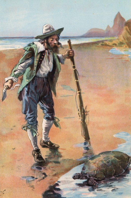 Robinson Crusoe: Löysin kilpikonnan (väri litho) tekijältä Joseph (after) Finnemore
