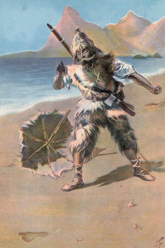 Robinson Crusoe: Näen jalanjäljen (väri litho) tekijältä Joseph (after) Finnemore