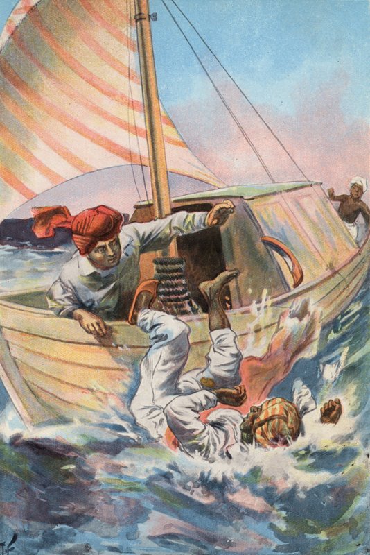 Robinson Crusoe: Heitän maurien laidan yli (väri litho) tekijältä Joseph (after) Finnemore