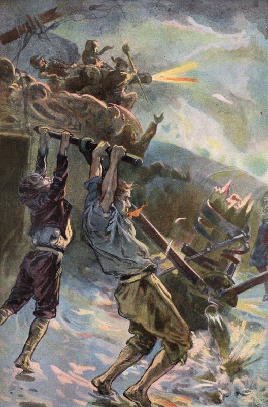 Robinson Crusoe: Työskentelen pumpulla (väri litho) tekijältä Joseph (after) Finnemore