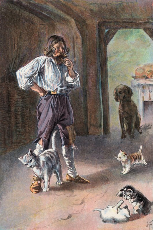 Robinson Crusoe: Kissani toi kotiin kolme kissanpentua (väri litho) tekijältä Joseph (after) Finnemore