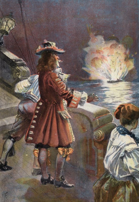 Robinson Crusoe: Laiva räjähti ilmaan (väri litho) tekijältä Joseph (after) Finnemore