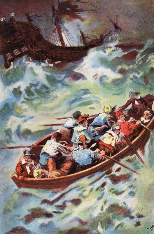 Robinson Crusoe: Jätämme hylyn (väri litho) tekijältä Joseph (after) Finnemore