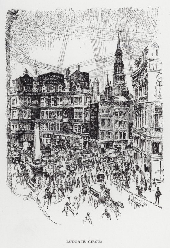 Ludgate Sirkus (litho) tekijältä Joseph (after) Pennell