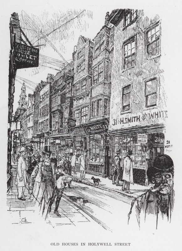 Vanhat talot Holywell Streetillä (litho) tekijältä Joseph (after) Pennell