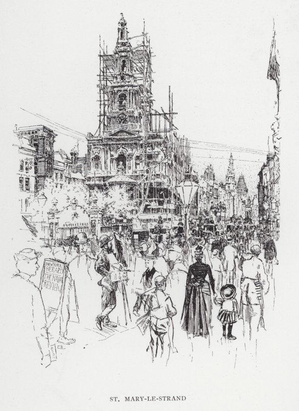 St Mary-le-Strand (litho) tekijältä Joseph (after) Pennell