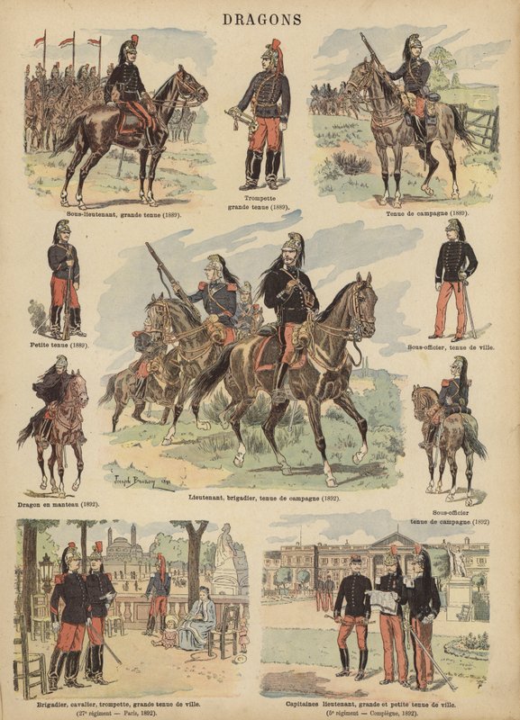 Ranskan armeijan lohikäärmeet (väri litho) tekijältä Joseph Charles (after) Beuzon