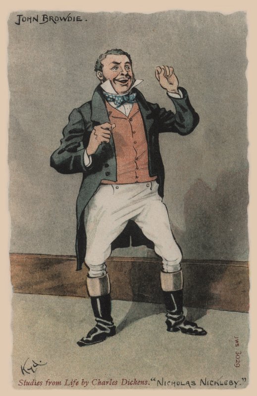 John Browdie, Nicholas Nickleby (väri litho) tekijältä Joseph Clayton  Clarke