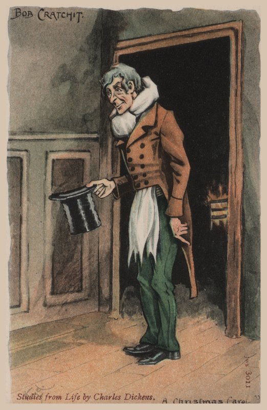Bob Cratchit, Joululaulu (väri litho) tekijältä Joseph Clayton  Clarke
