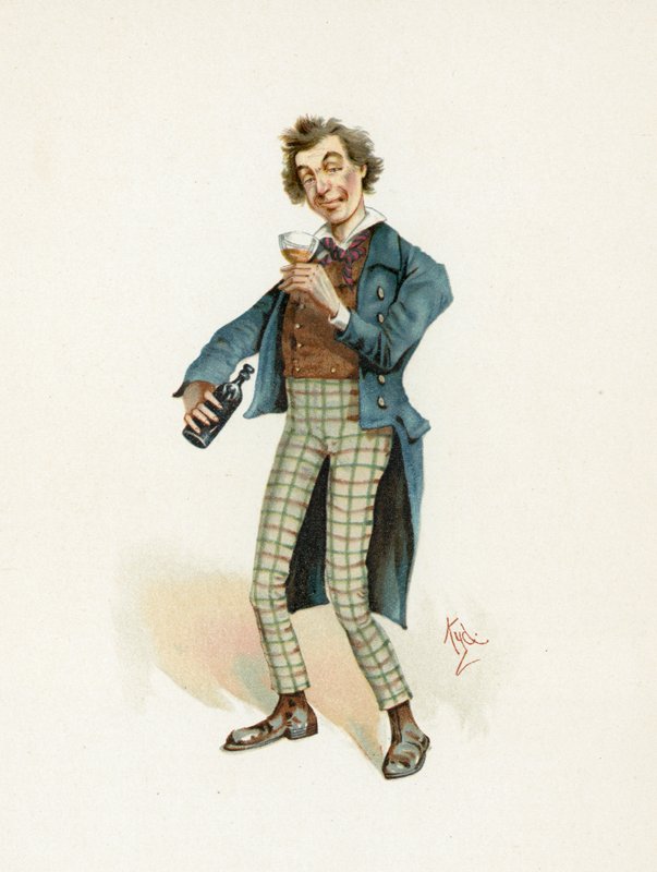 Bob Sawyer, kuvitus artikkelista "Character Sketches from Charles Dickens", n. 1890 tekijältä Joseph Clayton Clarke